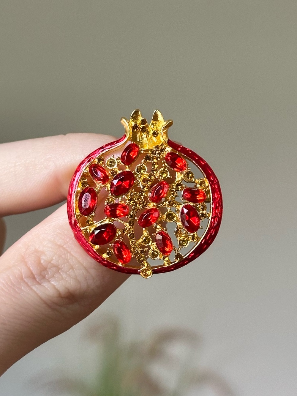 Gold and Red Vintage Pomegranate Statement Brooch